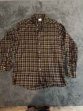 Lacoste Men's Long Sleeve Brown and Green Plaid Button Down Shirt Size 45